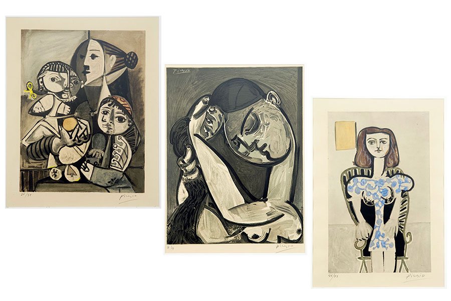After Pablo Picasso (Spanish, 1881-1973) Three: After Pablo Picasso (Spanish, 1881-1973) Three Lithographs. Two are edition 25/57, one is edition 52/57 Largest sight: 12.5" x 10.5"