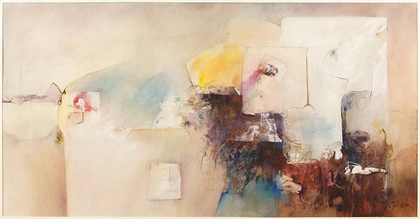 Scott Wilson (American, 20th Century) Untitled.: Scott Wilson (American, 20th Century) Untitled. Watercolor, gouache, and ink on paper. Signed LR Sight: 30" x 58" Frame: 44.5" x 72.5"