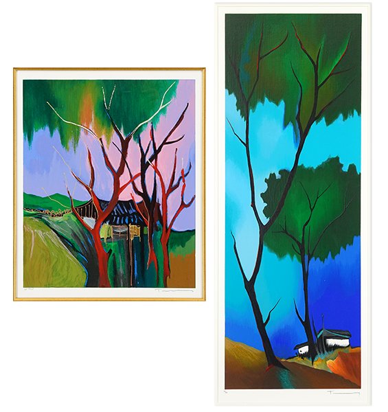 Itzchak Tarkay (Israeli, 1935-2012) Two Color: Itzchak Tarkay (Israeli, 1935-2012) Two Color Serigraphs. Comprising 'Daybreak in the Country' and 'Indigo Skies'. Each is pencil signed lower right and numbered AP 42/45 and AP 41/350, respectively L