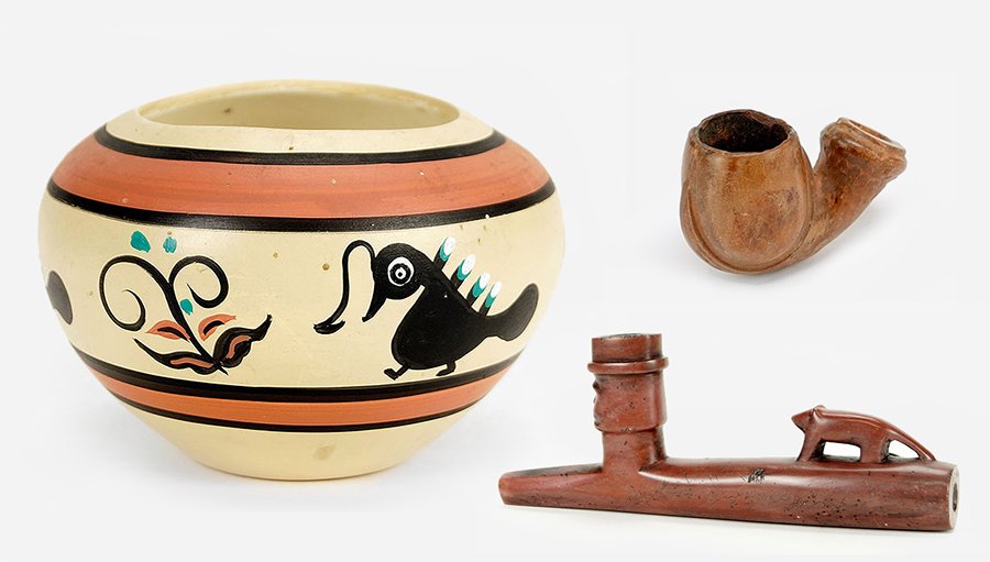 A Robert Rosebear Red Pipestone Carved Pipe. (1 of 1)