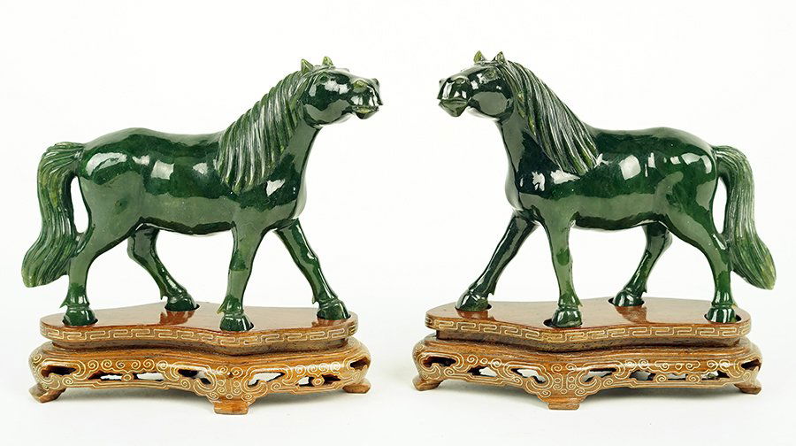 A Pair of Chinese Carved Jade Horses. (1 of 1)