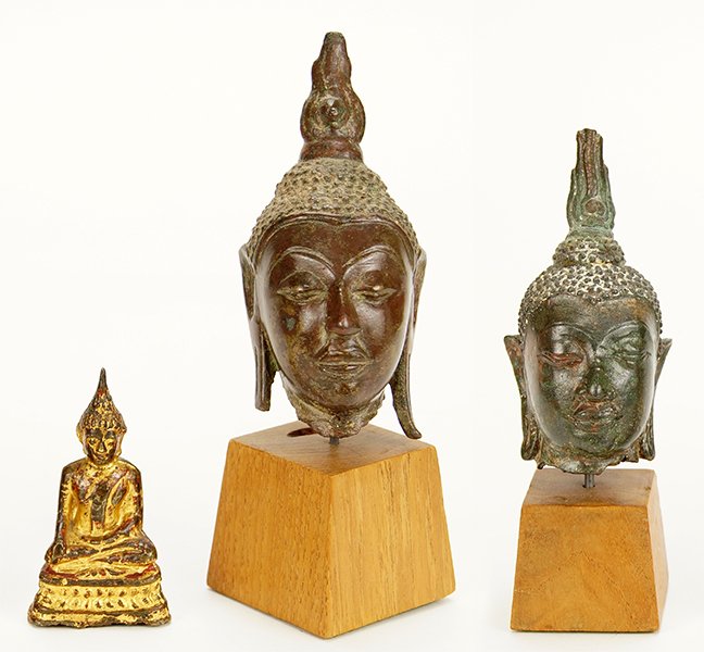 Two Chinese Qing Dynasty Bronze Heads of Buddha. (1 of 1)