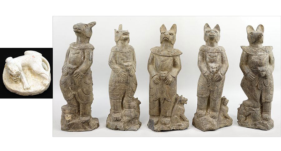 A Group of Five Carved Stone Zodiac Figures. (1 of 7)