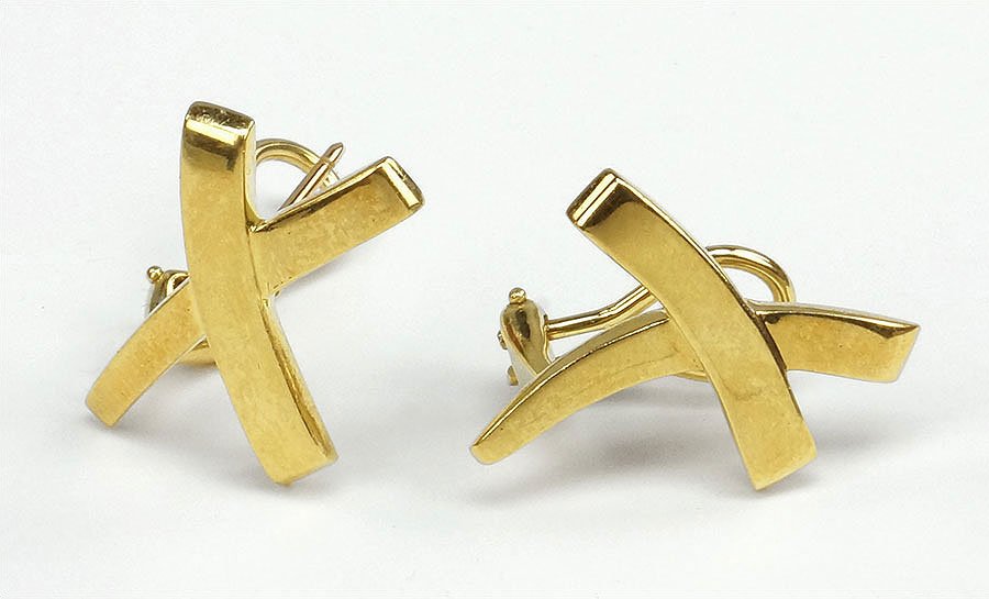 A Pair Of Paloma Picasso For Tiffany & Co. 18 Karat: A Pair Of Paloma Picasso For Tiffany & Co. 18 Karat Yellow Gold X Earrings. Earrings are X-form and stamped 'Tiffany & Co.' and 'Paloma Picasso' .8" x .5" Wt: 9.2 grams