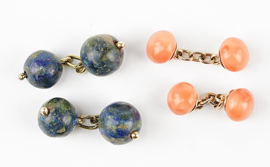 A Pair of Coral and 14 Karat Yellow Gold Cufflinks. (1 of 1)