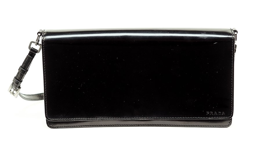 A Prada Black Patent Leather Shoulder Bag. (1 of 1)