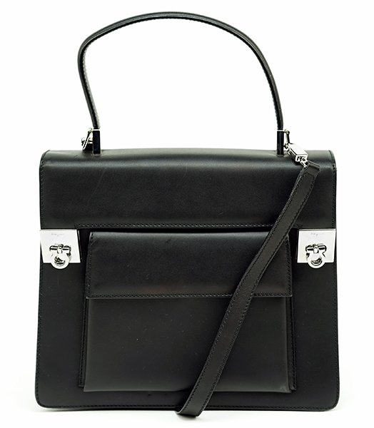 A Salvatore Ferragamo Black Leather Handbag. (1 of 1)