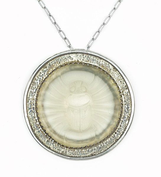 An Egyptian Revival Frosted Glass Scarab Pendant. (1 of 1)