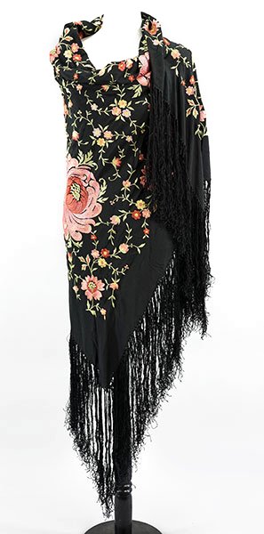 An Embroidered Silk Piano Shawl.: An Embroidered Silk Piano Shawl. 54" x 54"