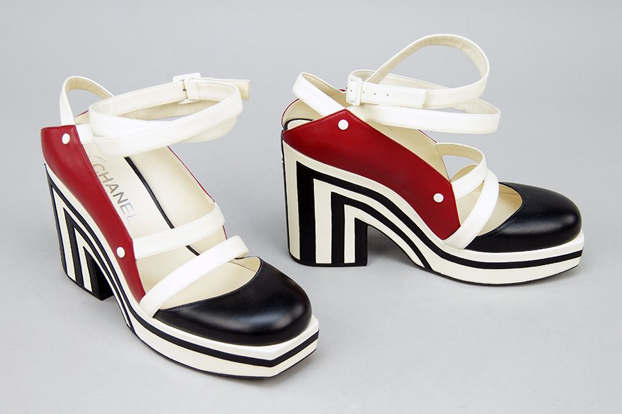 A Pair Of Chanel Leather Platform Pumps. (1 of 1)