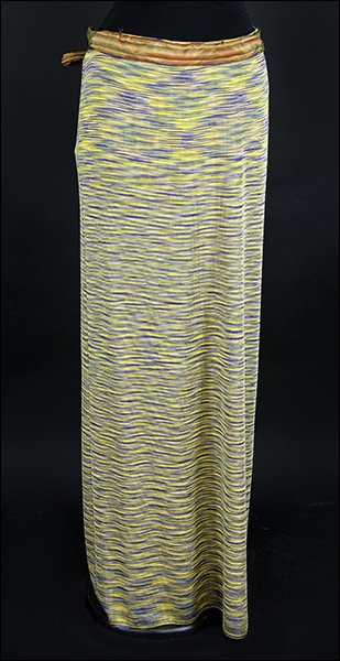 A Missoni Maxi Skirt.: A Missoni Maxi Skirt. With attached satin ribbon belt Size: 48