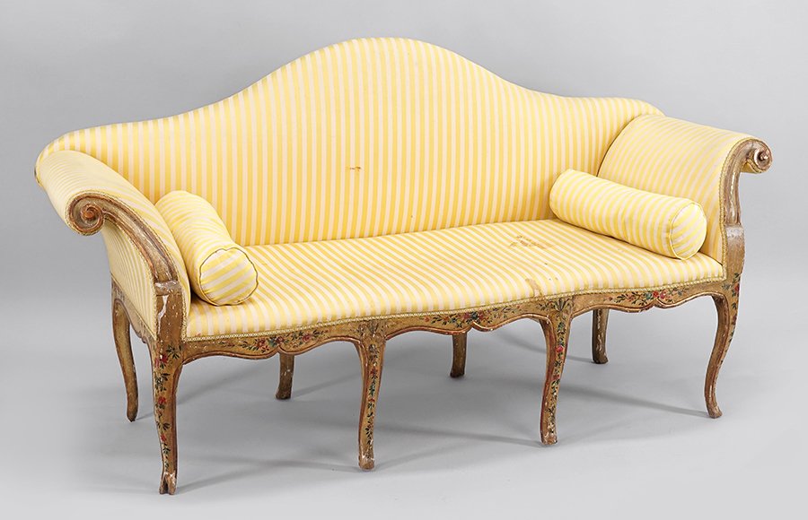 An Italian Painted Camel Back Settee. (1 of 1)