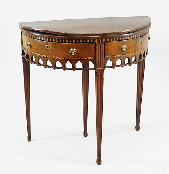 An English Inlaid Mahogany Demilune Table. (1 of 2)