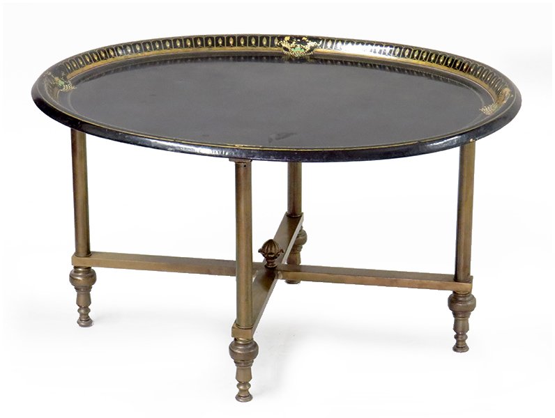 An English Oval Tole Painted Metal Tray Table. (1 of 1)