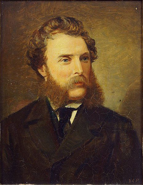 Valentine Cameron Prinsep (British, 1838-1904) Portrait: Valentine Cameron Prinsep (British, 1838-1904) Portrait Of Thomas Faed, R.A. Oil on board. Initialed lower right Board: 11" x 8.5" Frame: 16" x 13.5"