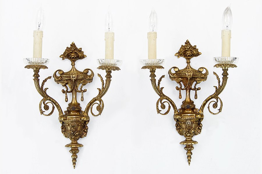 A Pair of Gilt Bronze Two-Light Wall Sconces. (1 of 1)