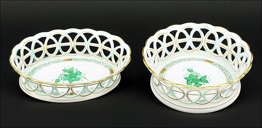 A Herend Hungary Round Open Weave Basket. (1 of 1)