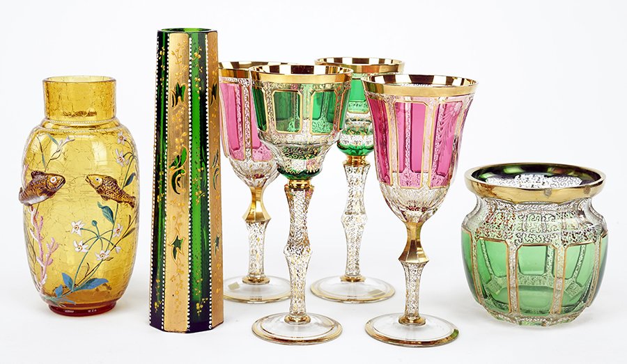 A Collection Of Moser Gilt Glass Table Articles. (1 of 1)