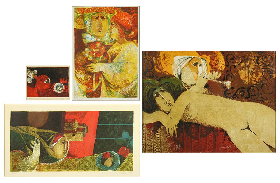 Sunol Alvar (Spanish, B. 1935) Four Color Lithographs.: Sunol Alvar (Spanish, B. 1935) Four Color Lithographs. Including 'Woman with Fruit', 'Women with Flowers', 'Reclining Nude', and 'The Dove'. Each pencil signed and numbered Largest: 20.5" x 26.5" Fram