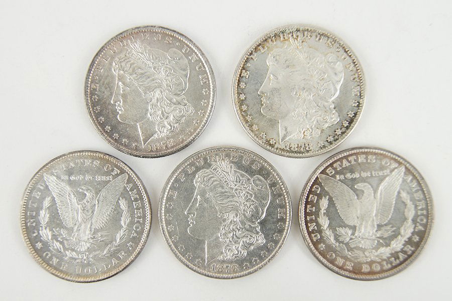 Five 1878 Morgan Silver Dollars. (1 of 1)