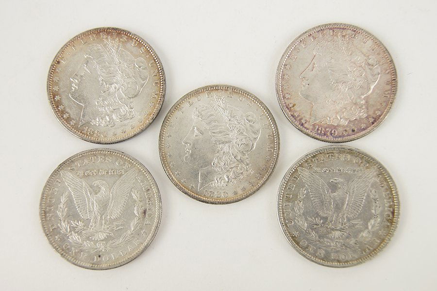 Five Morgan Silver Dollars. (1 of 1)