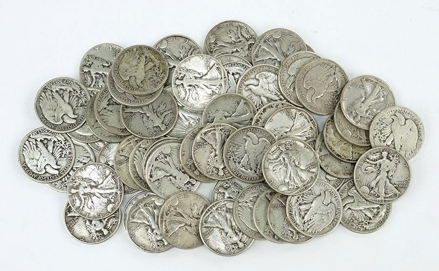 A Collection of 55 Walking Liberty Half Dollars. (1 of 1)