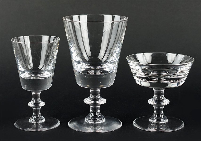 A Val Saint Lambert Crystal Stemware Service.: A Val Saint Lambert Crystal Stemware Service. Comprising twelve water goblets, twelve wine goblets, and twelve champagne sherbets