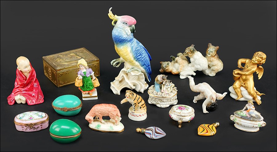 A Collection of Porcelain Animals.: A Collection of Porcelain Animals. Comprising Staffordshire, Capodimonte, German and French. Together with porcelain and metal boxes