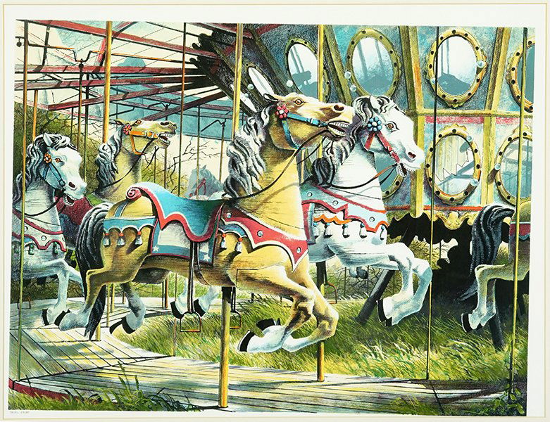 Robert Addison (American, 1924-1988) Carousel.: Robert Addison (American, 1924-1988) Carousel. Color serigraph, pencil signed lower right and inscribed 'Trial Proof'. Provenance: Merrill Chase Galleries, Chicago 18.25" x 24.25" Frame: 28" x 33"