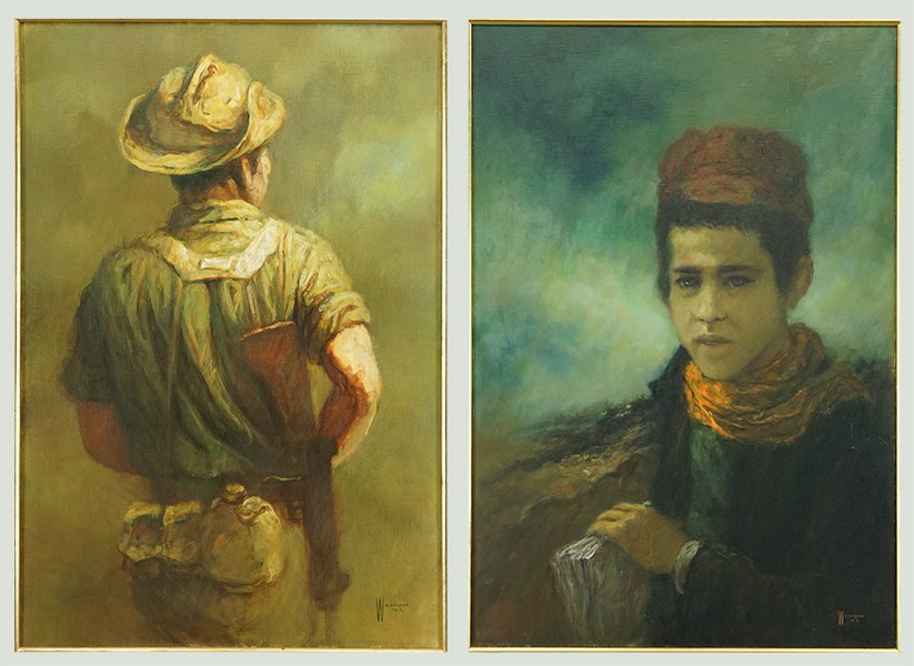 William Weintraub (American, B. 1926) Boy with Book.: William Weintraub (American, B. 1926) Boy with Book. Oil on canvas, signed lower right and dated 1969. Together with 'Soldier' by Weintraub, an oil on canvas, signed lower right and dated '73 (29" x 1