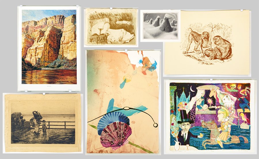 A Collection of Prints.: A Collection of Prints. Including pencil signed etchings and lithographs by James Torlakson, David F. Driesbach, Martyl, Ronald Ruble, Robert Bero, Merrill Mahaffey, and reproductions, most unframed L