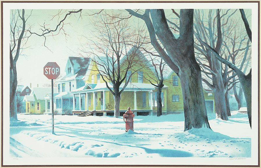 Robert Addison (American, 1924-1988) Winter Morning.: Robert Addison (American, 1924-1988) Winter Morning. Color serigraph, pencil signed and numbered VIII/C. Provenance: Merrill Chase Galleries, Chicago 12.75" x 20.75" Frame: 22.5" x 30"