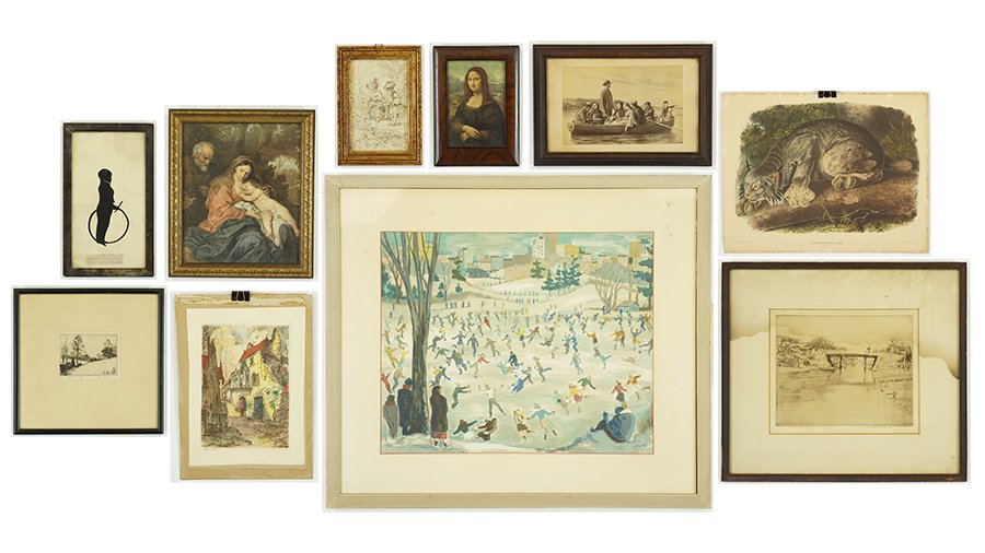 Morris Henry Hobbs (American, 1892-1967) Drypoint -: Morris Henry Hobbs (American, 1892-1967) Drypoint - Winter Scene, 1927. Pencil signed, titled, and numbered along lower margin. Together with a Zoltan Hecht silkscreen of a winter scene (frame: 23" x 