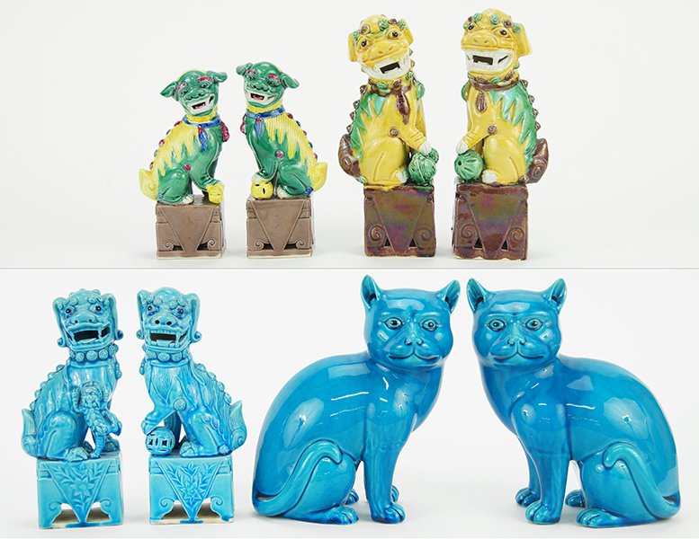Three Pairs of Chinese Glazd Ceramic Foo Lions. (1 of 1)