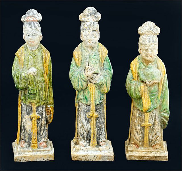 A Set of Three Sancai Glazed Figures. (1 of 1)