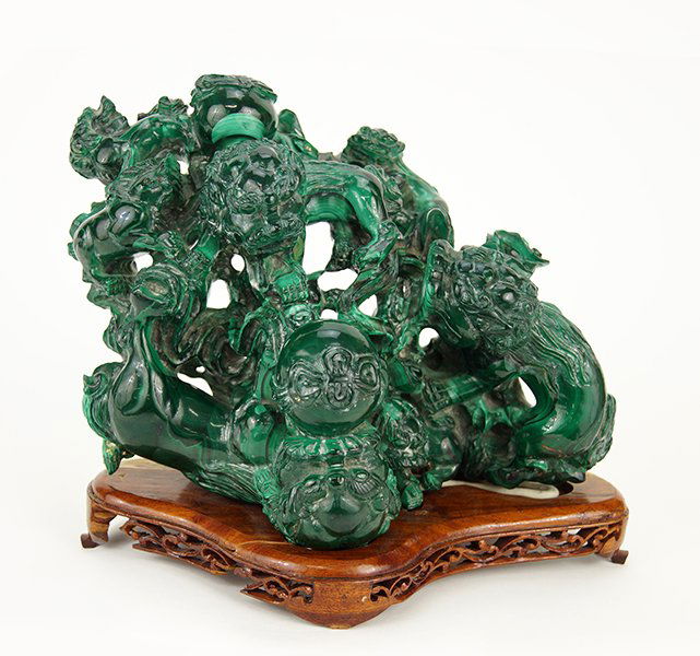 A Chinese Carved Malachite Figural Group. (1 of 1)