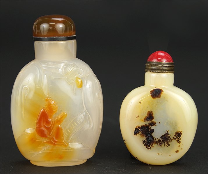 Two Carved Agate Snuff Bottles. (1 of 1)