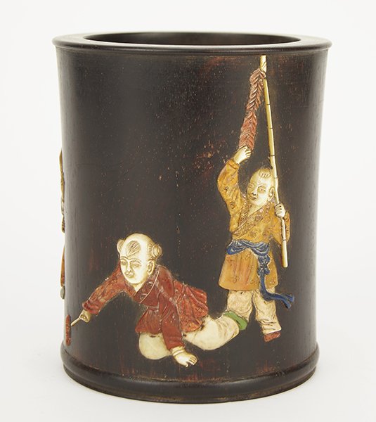 A Chinese Wood Brush Pot. (1 of 2)