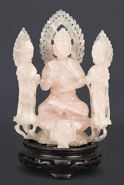 A Chinese Carved Rose Quartz Figural Group. (1 of 1)