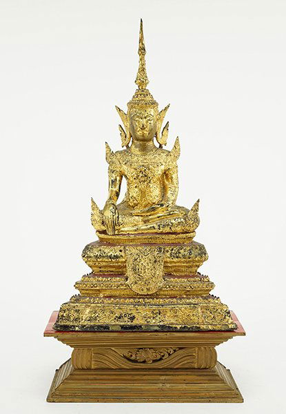 A 19th Century Gilt Thai Bronze Seated Buddha. (1 of 1)