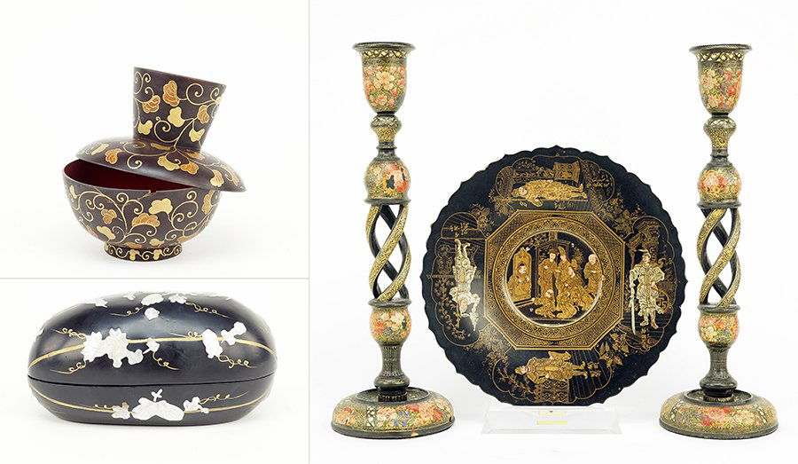 A Group of Chinese Black Lacquered Decorative Items. (1 of 1)