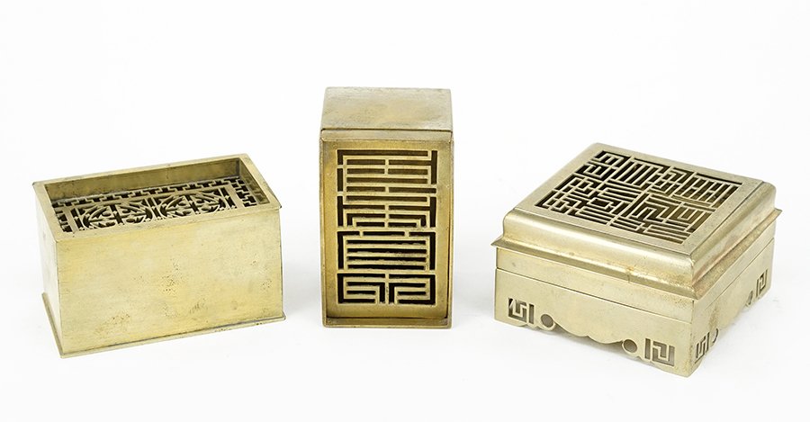 Three 20th Century Chinese Brass Incense Burners. (1 of 10)