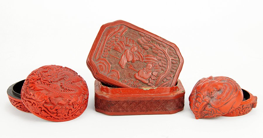Three Chinese Cinnabar Boxes. (1 of 1)