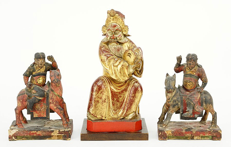 A Pair of Chinese Polychrome Warriors on Horseback. (1 of 10)