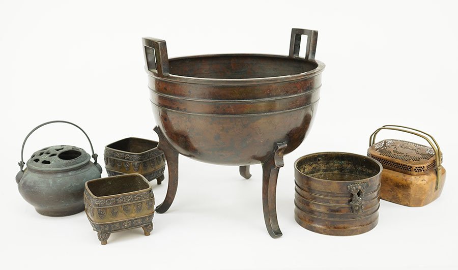 A Collection of Asian Patinated Metal Table Items. (1 of 1)