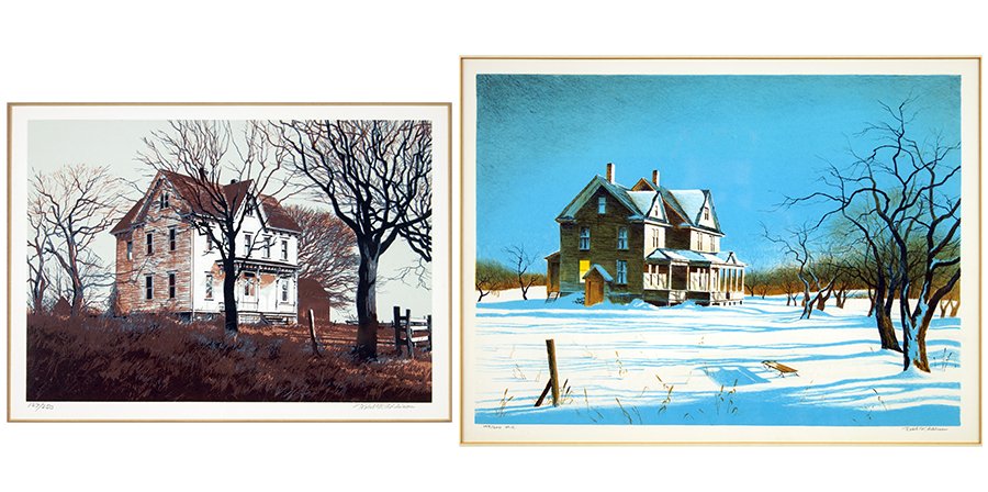 Robert Addison (American, 1924-1988) Two Works.: Robert Addison (American, 1924-1988) Two Works. Two color serigraphs 'Autumn Farm' (127/250) and 'Farmhouse in Winter' (149/200), both pencil signed lower right. Provenance: Merrill Chase Galleries, C