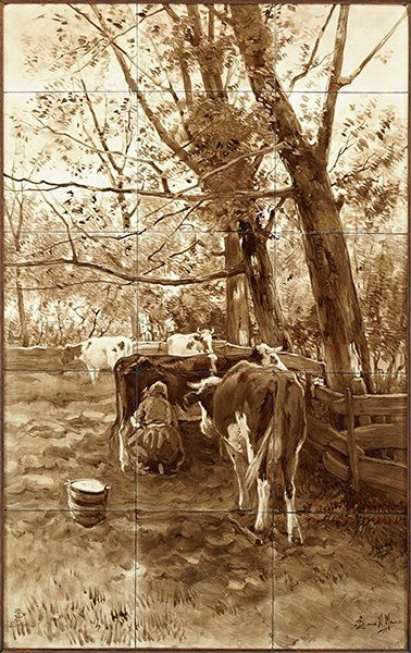 A Delft Tiled Panel after Anton Mauve (Dutch, (1 of 8)