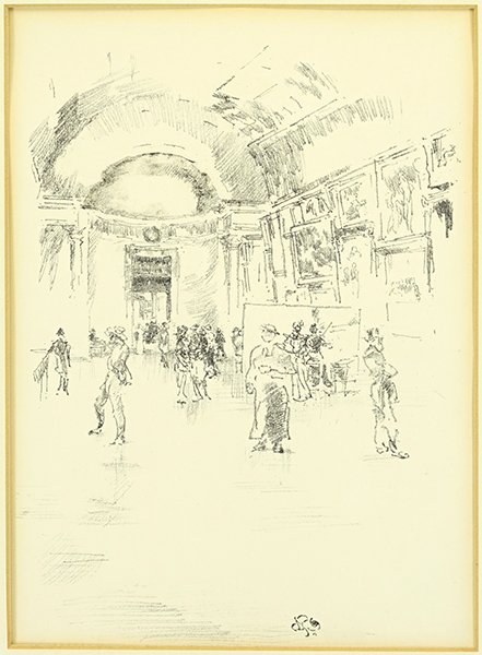 James McNeill Whistler (American, 1834-1903) The Long: James McNeill Whistler (American, 1834-1903) The Long Gallery, Louvre. Lithograph, 1894. Ref: Chicago 86 Sight: 8.5" x 6.25" Frame: 17.5" x 14"