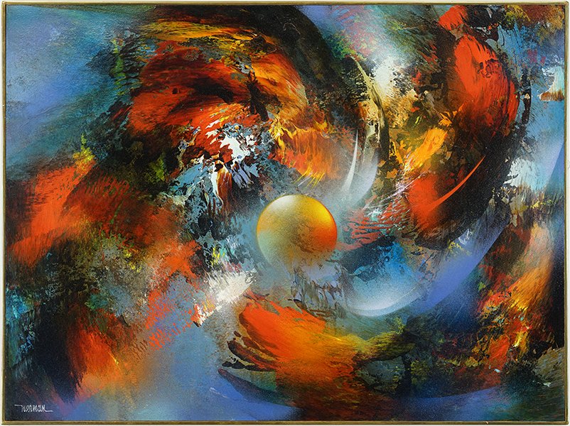 Leonardo Nierman (Mexican, B. 1932) Sistema Solar.: Leonardo Nierman (Mexican, B. 1932) Sistema Solar. Oil on masonite. Signed "Nierman" in lower left corner Masonite: 23.5" x 31.5" Frame: 24.24" x 32"