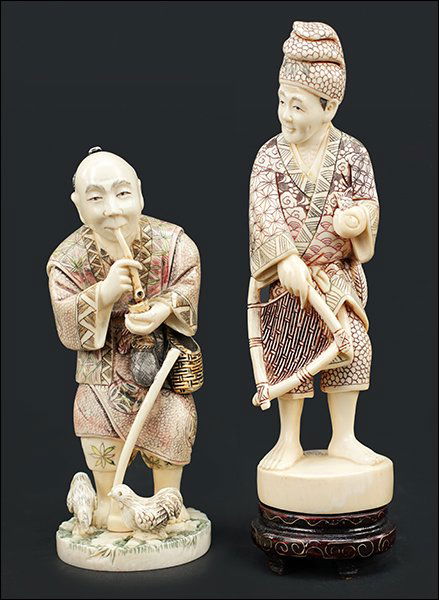 Two Chinese Carved and Polychrome Decorated Ivory (1 of 2)